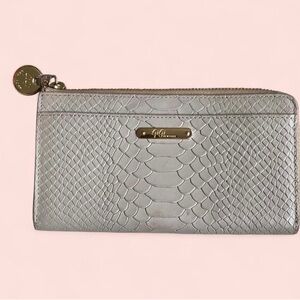 GiGi New York Large Zip Around Wallet Stone Embossed Python Leather